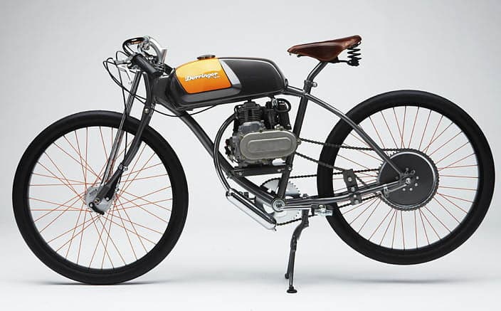 A bespoke Derringer board-track-style motorized bicycle